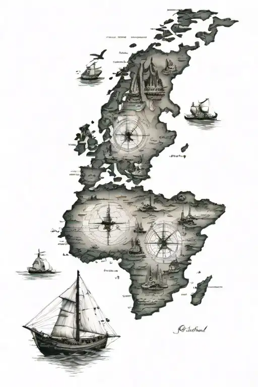 3d nautical partial world map symbolizing travel tattoo design idea
