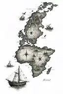 3d nautical partial world map symbolizing travel tattoo design idea