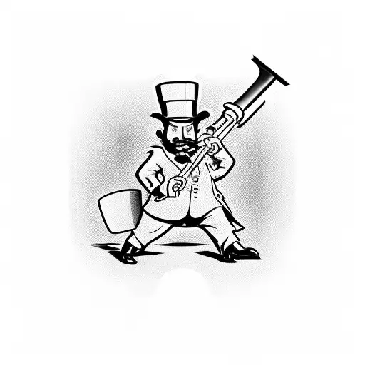 monopoly guy being killed by a hammer and a sicke from the communism symbol tattoo design idea