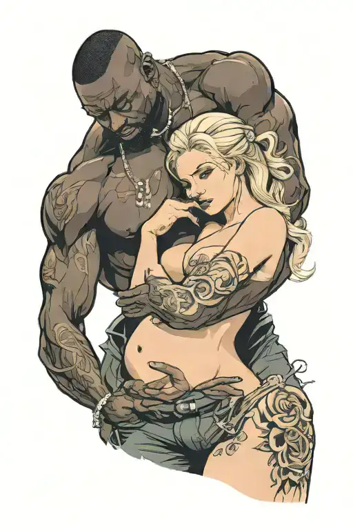 nude little slim young pregnant european blonde teenage girl and big muscular black man tattoo design idea