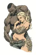 nude little slim young pregnant european blonde teenage girl and big muscular black man tattoo design idea