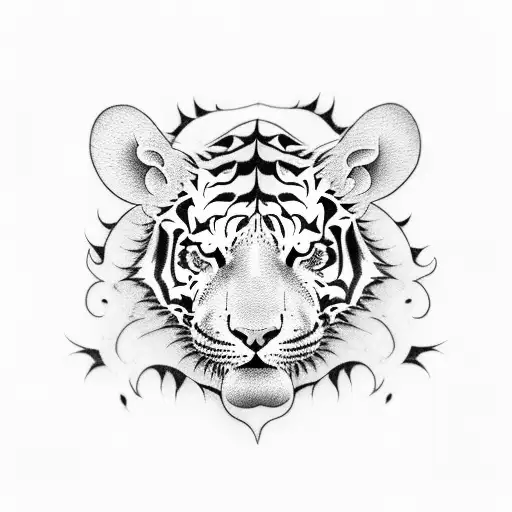 chinese zodiac tiger with Nymphaea pubescens tattoo design idea