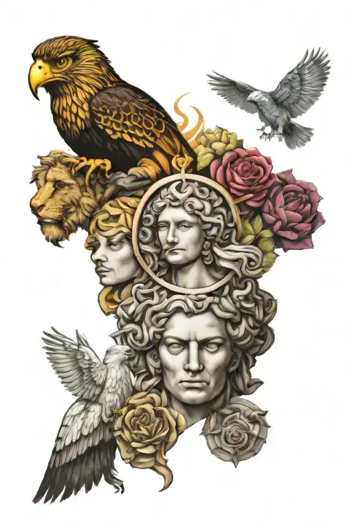 FOUr stoic virtue symbols: Courage, temperance, justice, and wisdom tattoo design idea