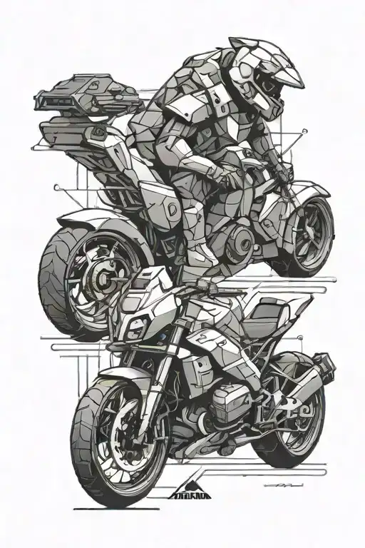 A sleek and futuristic BMW car merging with a pixelated video game character, symbolizing the client's love for cars and games tattoo design idea