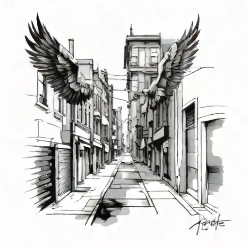 these street may not look pretty but I see angels walking in the city tattoo design idea