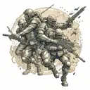 Battlefield with soldiers and monsters fighting tattoo design idea