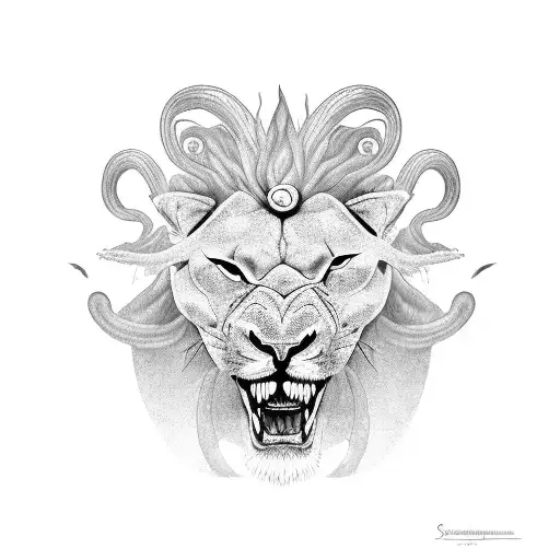 serpente eats Lamb and becomes a lion tattoo design idea