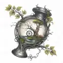 A tree growing from a broken hourglass, symbolizing the idea that time can heal most anything tattoo design idea