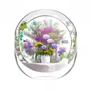 border year clock in a glas cuple standing on a tablewhit flowers around in memory  tattoo design idea