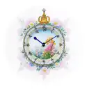 border year clock in a glas cuple standing whit flowers around in memory  tattoo design idea
