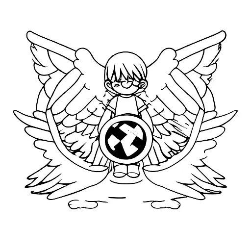 one boy with two boy angel tattoo design idea