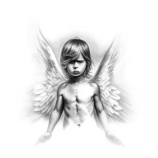 one child and two boy angel tattoo design idea