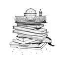 A stack of books with a mystical glow tattoo design idea