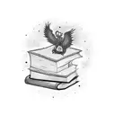 A stack of books with a mystical glow tattoo design idea