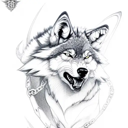chain wolf flames thorn masculine look tattoo design idea