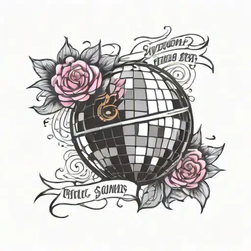 Disco ball with words surround “music sounds better with you” tattoo design idea
