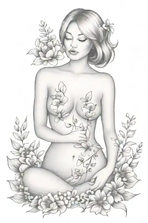 self love, breast cancer, grateful, wild flowers tattoo design idea