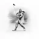 A realistic rendering of the client's favorite god, Thor, wielding a golf club instead of his iconic hammer Mjölnir, blending their passion for golf and mythology tattoo design idea