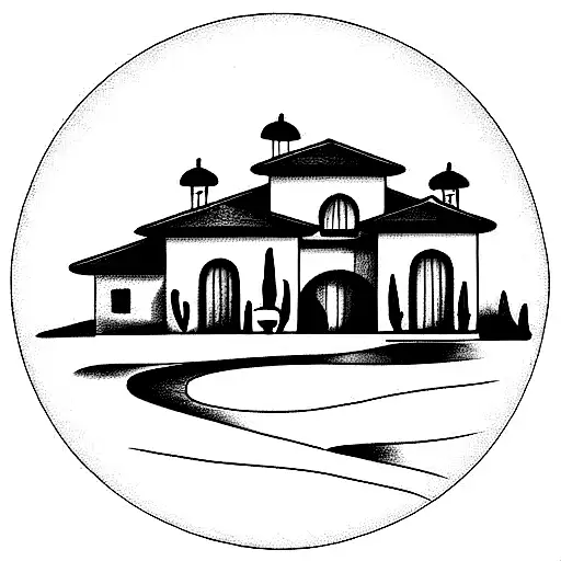 Tuscan villa tattoo design idea