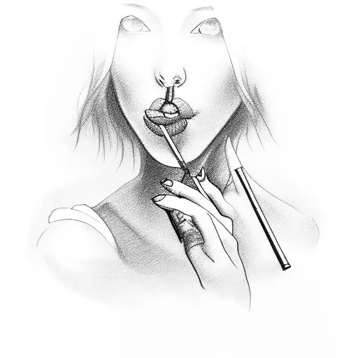 A sketch-style design of a woman seductively smoking a joint tattoo design idea