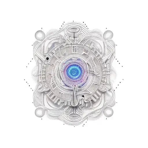 An intricate machine-inspired tattoo design incorporating musical notes and guitar strings tattoo design idea