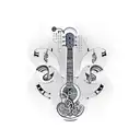 An intricate machine-inspired tattoo design incorporating musical notes and guitar strings tattoo design idea