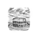 A Roman colosseum with music notes floating in the air tattoo design idea