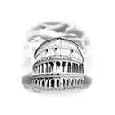 A Roman colosseum with music notes floating in the air tattoo design idea