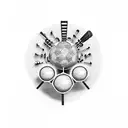 A bookshelf filled with musical instruments and soccer balls tattoo design idea