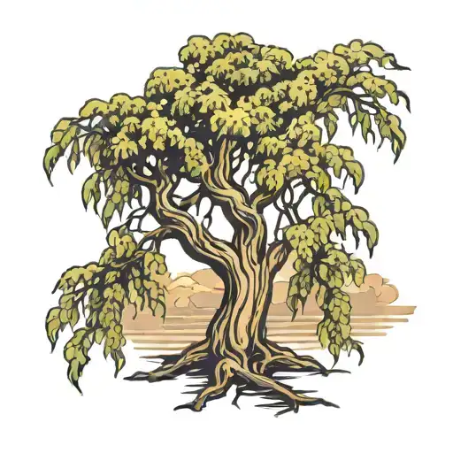 weeping willow tree intertwined tattoo design idea