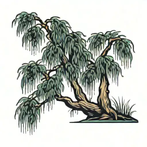 weeping willow tree tattoo design idea