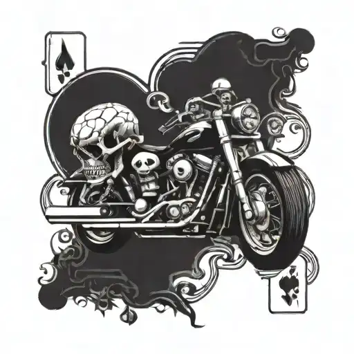 a card game with a skull and a harley-davidson motorcycle tattoo design idea
