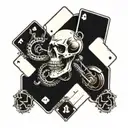 a card game with a skull and a harley-davidson motorcycle tattoo design idea