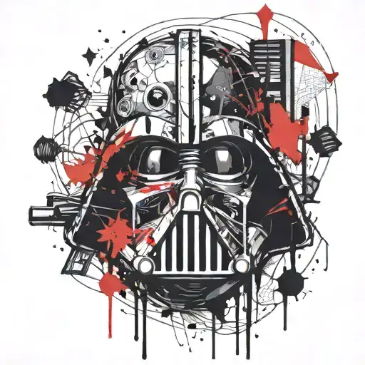 Darth Vader helmet merged with a traditional office manager's briefcase tattoo design idea