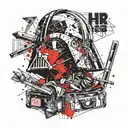 Darth Vader helmet merged with a traditional office manager's briefcase tattoo design idea