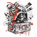 Darth Vader helmet merged with a traditional office manager's briefcase tattoo design idea
