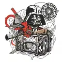 Darth Vader helmet merged with a traditional office manager's briefcase tattoo design idea