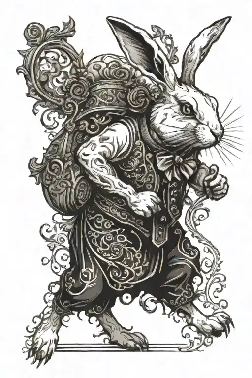 white rabbit running tattoo design idea