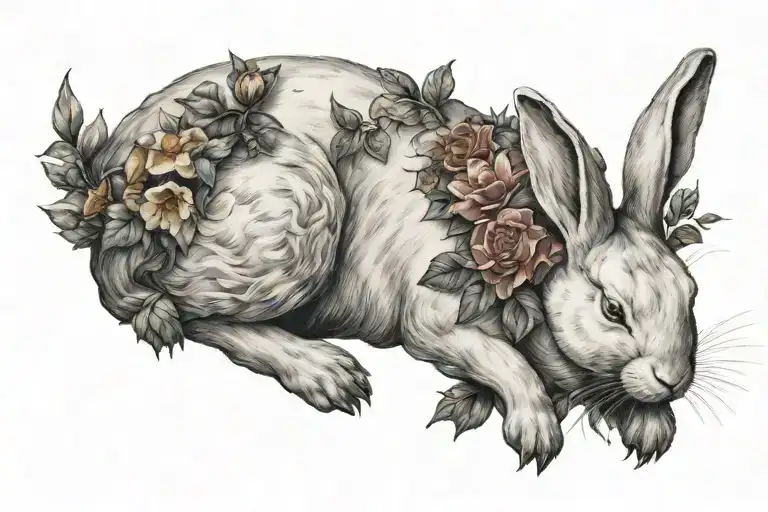 white rabbit sleeping tattoo design idea
