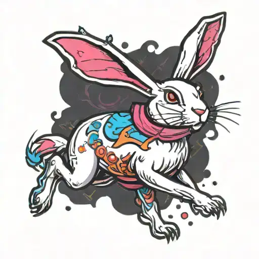 white rabbit running with antlers tattoo design idea