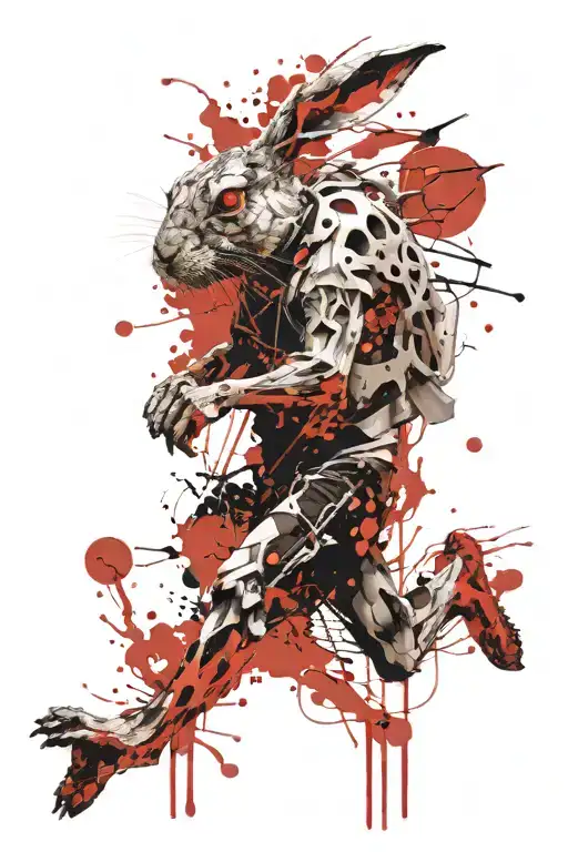 running rabbit and skulls tattoo design idea