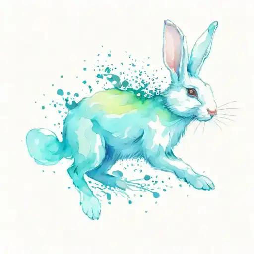 white rabbit running tattoo design idea