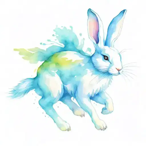 white rabbit running tattoo design idea