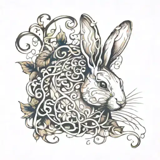 white rabbit and vines wrapped tattoo design idea