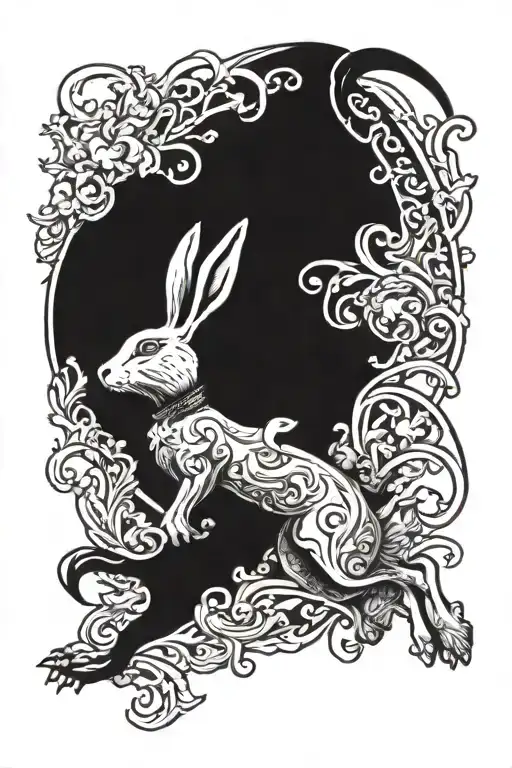 white rabbit running tattoo design idea