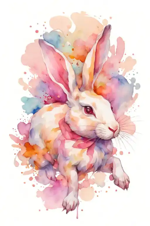 white rabbit running tattoo design idea