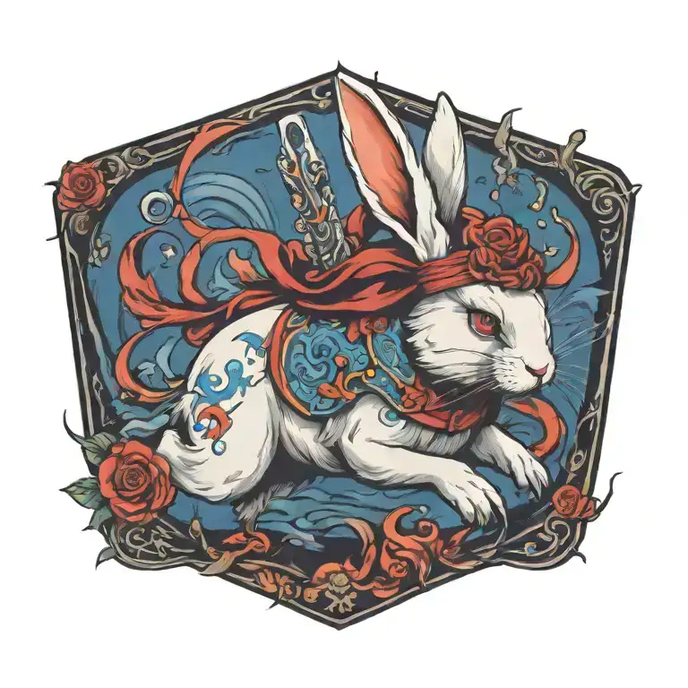 white rabbit running tattoo design idea