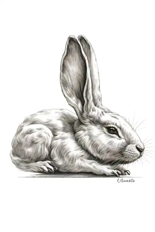 white rabbit sleeping tattoo design idea