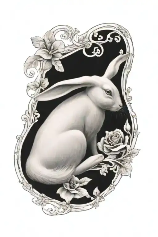 white rabbit sleeping tattoo design idea