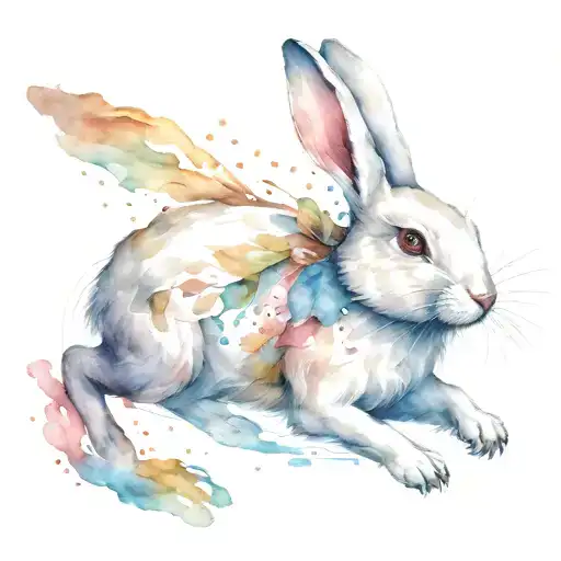 white rabbit running tattoo design idea